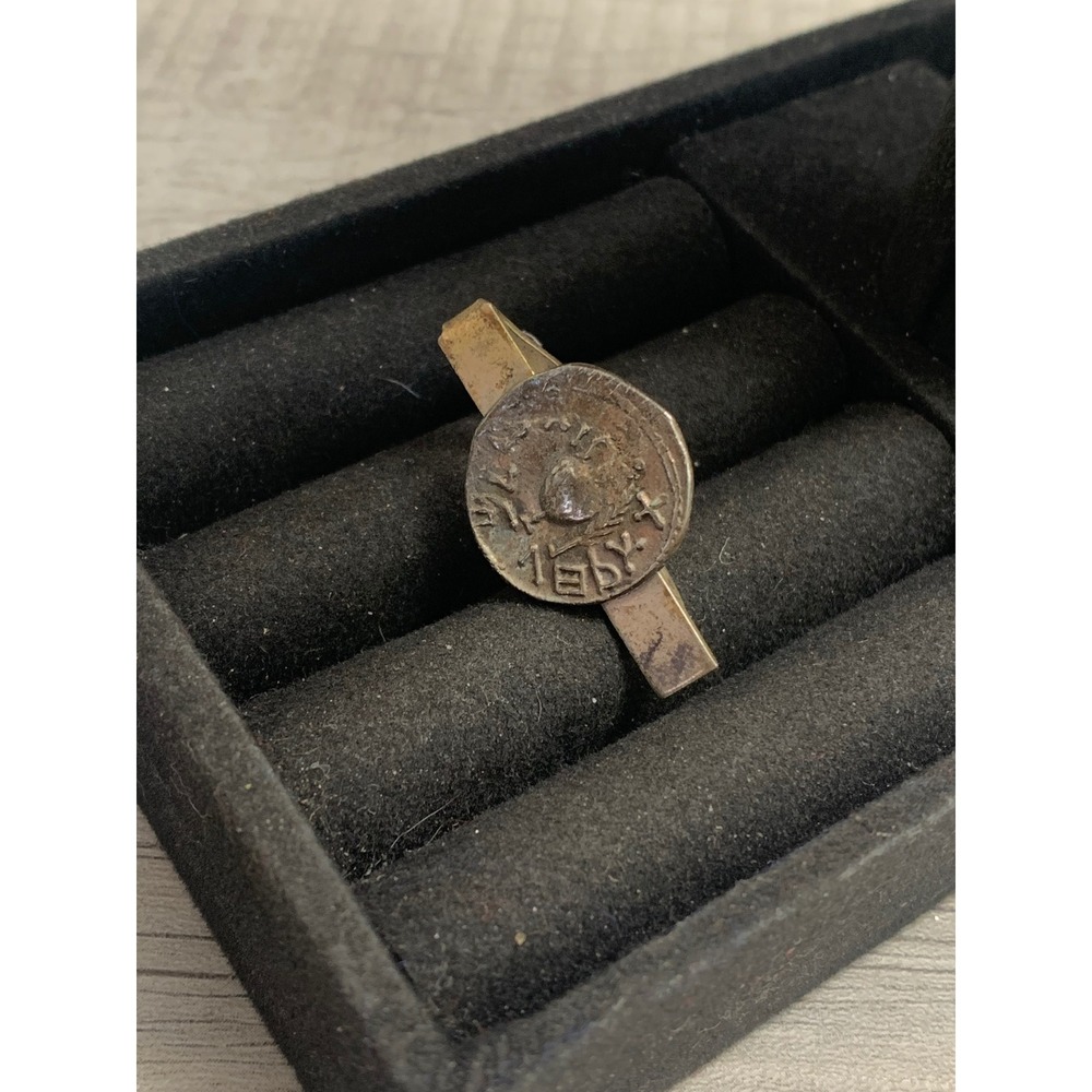 Vintage Ancient Coin Medallion Tie Clip Silver Brass Tone Numismatic Accessory